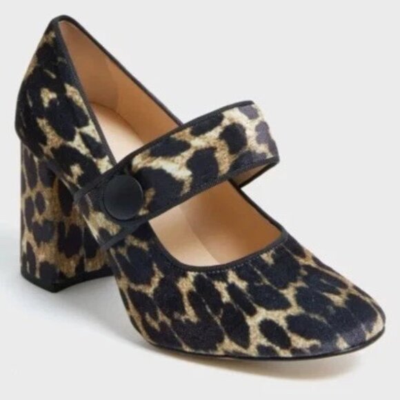 TUCKERNUCK Leopard Print Velvet Ellie Block Maryjane Heels Pumps Sz 7 - Picture 1 of 5